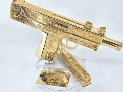 24K Gold Dia de los Muertos Cobray SWD m11 9mm Custom - Image 9 of 11