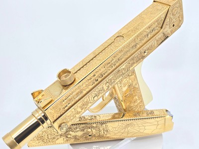 24K Gold Dia de los Muertos Cobray SWD m11 9mm Custom - Image 1 of 11