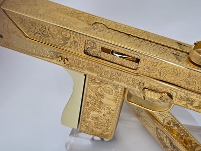 24K Gold Dia de los Muertos Cobray SWD m11 9mm Custom - Image 4 of 11
