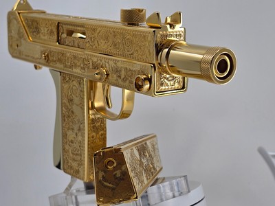 24K Gold Dia de los Muertos Cobray SWD m11 9mm Custom - Image 6 of 11