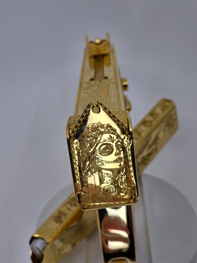 24K Gold Dia de los Muertos Cobray SWD m11 9mm Custom - Image 7 of 11