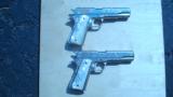 COLT 1911 GOVERNMENT .45 CONSECUTIVE PAIR FACTORY ENGRAVED NICKEL W/ MOTHER OF PEARL GRIPS - 3 of 13