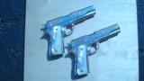 COLT 1911 GOVERNMENT .45 CONSECUTIVE PAIR FACTORY ENGRAVED NICKEL W/ MOTHER OF PEARL GRIPS - 1 of 13