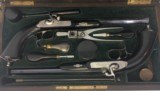 FINE SET OF FRENCH LARGE BORE CASED DUELING PISTOLS BY VERNEY A LYON - 1 of 15