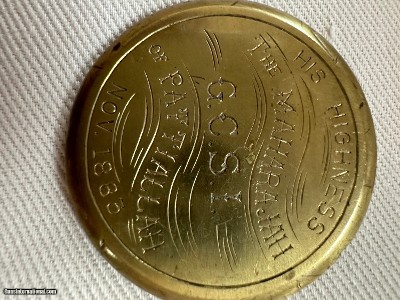 Original brass case medallion from a broken oak and leather case. Maharaja of Pattiallah