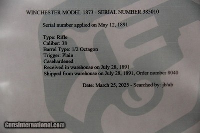 Winchester Model 1873 Special Order Rifle - Image 9 of 15