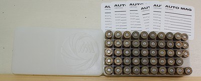 44 Auto Mag Automag caliber ammo 46 rounds 3 brass Original Plastic Box