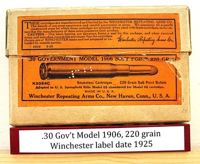 Winchester vintage ammo 30-06 30 Gov't Model 06 Full label date 1925 172 gr