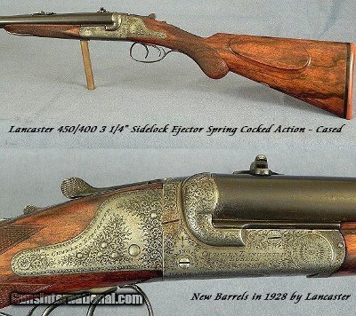 LANCASTER 450/400 NE- SIDELOCK EJE.- EXC. BORES- STOUT WOOD