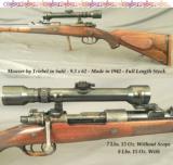 MAUSER by TRIEBEL in SUHL- 9.3 x 62- 1942- 90% FACTORY ENGRAVED- FACTORY CLAW MOUNTS & SCOPE- OVERALL 92% - 1 of 5