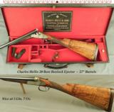HELLIS 20 BOXLOCK EJECT- LIGHT at 5 Lbs. 7 Oz.- MILLER SINGLE SELECT TRIGGER- 27" Bbls.- CASED in a PERIOD LEATHER TRUNK- 1 of 4