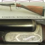 RADCLIFFE 12 BOXLOCK EJECT- IDEAL ENTRY LEVEL ENGLISH GAME GUN- 1932- 90% ENGRAVING COVERAGE- DT- 25" BARRELS - 1 of 4