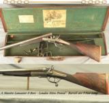 LANCASTER 8 BORE UNDERLEVER HAMMER LONDON NITRO PROVED- 13 Lbs. 12 Oz.- 36" DAMASCUS NP Bbls.- 1882- TOTALLY ORIGINAL PIECE - 1 of 9