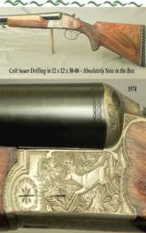 COLT SAUER 12 x 12 x 30-06 DRILLING- ABSOLUTELY NEW in BOX w/ ALL PAPERWORK- 1974- 80% ENGRAVED with GAME SCENES - 1 of 4