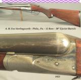 FOX, A. H.- PHILADELPHIA- 12 STERLINGWORTH- 1923- 30" EJECT Bbls.- EXC. BORES- P G STOCK- SOLID 1923 PIECE - 1 of 4