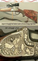 KRIEGHOFF 20 OVER 22 SAVAGE HP SIDELOCK COMBO- 1940 SUHL- BEST 300 SERIES ACTION- BOTH BORES are EXC PLUS- 22 RIMFIRE INSERT- ORIG. & NICE - 1 of 6