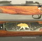 BIESEN 375 H&H COMPLETE CUSTOM PRE-WAR MOD 70 WIN.- ENGRAVED FLOORPLATE & TRIGGER GUARD- WRAP AROUND FLEUR-DE-LIS CHECKERING - 2 of 5