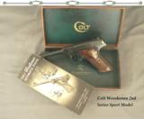 COLT WOODSMAN 22 L. R.- 2nd SERIES SPORT MOD. MADE 1950- IN the FACTORY BOX- 4 1/2" Bbl.- COLTWOOD CHECKERED PLASTIC GRIPS - 1 of 5