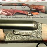 CHAPUIS 470 w/12 BORE FACTORY Bbls.- ALMOST as NEW- MOD BROUSSE- EXC WOOD- 90% ENGRAVING- 96% OVERALL COND- 6 SCREW CHOKES- TRIJICON - 1 of 4