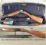 PERAZZI MX5-20- 28 & 20 BORE ORIG. 2 Bbl. SET- EXC. PLUS COND.- 1999- UPGRADED SUPER WOOD- ORIG. STRAIGHT STOCK- 20 is 27 5/8" & 28 is 26"-- 1 of 4