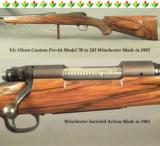 VIC OLSON- 243 WINCHESTER- MODEL 70 PRE-64 FEATHERWEIGHT BARRELED ACTION- VERY NICE WOOD- TRUE CLASSIC STOCK- 22" FACTORY BARREL - 1 of 4