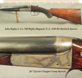 RIGBY 350 RIGBY MAG N. E. (350 #2)- A VERY NICE 1914 BOXLOCK- 26" EJECT CHOPPER LUMP Bbls. w/ DOLLS HEAD THIRD BITE- EXC. BORES- SOLID WOOD - 1 of 4