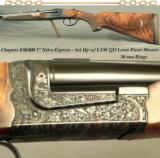 CHAPUIS 450/400 3" N. E.- MOD BROUSSE- UPGRADED WOOD- 95% FLORAL ENGRAVING- EAW Q D LEVER PIVOT MOUNTS- 30mm RINGS- AS NEW OVERALL - 1 of 4