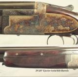 PIRLET 12 O/U BELGIUM MADE SIDELOCK EJECTOR GAME GUN- 1937- 29 1/4" SOLID RIB Bbls.- NEAR EXHIBITION WOOD- 97% L. SMEETS ENGRAVING- 29 1/4"- 4 of 6