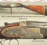 PIRLET 12 O/U BELGIUM MADE SIDELOCK EJECTOR GAME GUN- 1937- 29 1/4" SOLID RIB Bbls.- NEAR EXHIBITION WOOD- 97% L. SMEETS ENGRAVING- 29 1/4"
- 1 of 6