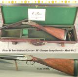 PIRLET 16 SIDELOCK EJECTOR- 1912- 30" EJECTOR CHOPPER LUMP BARRELS- SIDE CLIPS & THIRD FASTNER- 95% COVERAGE of PERIOD SCROLL ENGRAVING