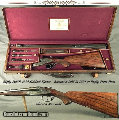 RIGBY 7x65R- 1930 SIDELOCK EJECT- WAS a 7mm RIGBY & in 1994 RIGBY RECHAMBERED & REGULATED ONLY- ENGRAVED by HARRY KELL- THIS is a NICE RIFLE