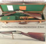 VOUZELAUD (FRANCE)- BELGIUM MADE 12 BORE SIDELOCK EJECT.- 30" CHOPPER LUMP Bbls.- ORIG. 2 3/4" & ORIG. SKEET I & II- NICE WOOD- CASED- 14 9/ - 1 of 6