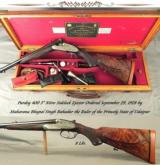 PURDEY 400 3" NITRO- MADE for MAHARANA BHUPAL SINGH- STATE of UDAIPUR- MADE in 1928- BORES REMAIN as NEW- ORIG. O&L TRUNK- EXC. WOOD- 8 Lbs. - 1 of 9