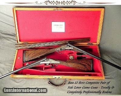 BOSS 12 SIDE LEVER COMPOSITE PAIR- 1 with BOSS Bbls. in 1912 & 1 with NEW 2006 Bbls. by MICHAEL KELLEY in LONDON- BOTH TREVALLION RESTOCKED- EXC. COND