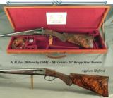 FOX 20 by CSMC- XE GRADE- EXC. WOOD- VERY NICE ENGRAVING- 28" KRUPP Bbls.- ABOUT 1995 & APPEARS UNFIRED- DOUBLE TRIGGERS- FACTORY CASED- 14 5/16& - 1 of 5