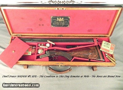 DAN'L FRASER 500/450 #1 BPE- 96% COND. & ORIG. METAL & WOOD- MUSEUM QUALITY & MUSEUM CONDITION- BORES &
CHAMBERS are PERFECT- ORIG. O&L CASE- GR