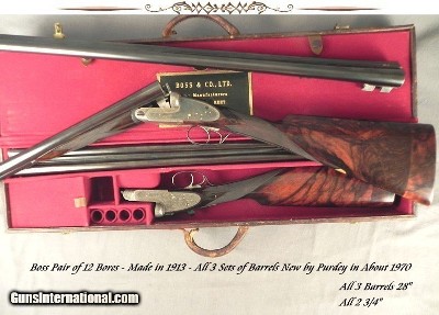 BOSS & Co.12 BORE PAIR- 3 SETS of Bbls. by PURDEY ABOUT 1970- ORIG. BOSS Bbls. LOST in SHIPMENT- ALL Bbls. ALMOST as NEW- ALL 28" & 2 3/4"-