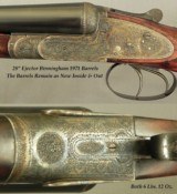 LANG & SON 12 SIDELOCK PAIR- NEW Bbls. in 1971 THAT REMAIN as NEW- COMPLETE REFINISH in ENGLAND- 28" EJECT / 3rd BITE- 96% ENGRAVED- 15 1/16" - 2 of 8