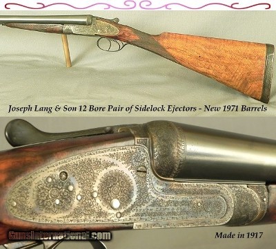 LANG & SON 12 SIDELOCK PAIR- NEW Bbls. in 1971 THAT REMAIN as NEW- COMPLETE REFINISH in ENGLAND- 28" EJECT / 3rd BITE- 96% ENGRAVED- 15 1/16"