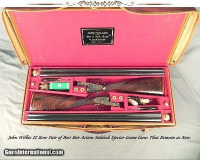 WILKES 12 BORE PAIR of BEST SIDELOCK GAME GUNS by JOHN & TOM WILKES- 1993 & REMAIN LIKE NEW- 28" CHOPPER LUMP Bbls.- EXC. WOOD- EXC. ENGRAVING- B