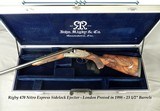 RIGBY 470 N. E. LONDON SIDELOCK EJECTOR- LONDON PROOF 1998- 90% COVERAGE of FLORAL & 3 AFRICAN GAME ANIMALS- EXC. WOOD- OVERALL REMAINS at 98%- CASED
