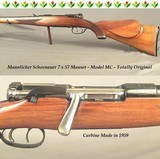 MANNLICHER SCHOENAUER 7 x 57 MAUSER MOD MC CARBINE- MADE in 1959- 20" Bbl.- DOUBLE SET TRIGGERS- OVERALL 96%- TOTALLY ORIG.- BORE as NEW - 1 of 4
