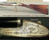 GRULLA 12 SIDELOCK EJECT MOD. 215- 28" CHOPPER LUMP Bbls.- ROSE & SCROLL ENGRAVING- NICE WOOD- ENGLISH STOCK at 14 7/8"- OVERALL 98%- MADE 1 - 1 of 5