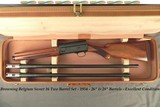 BROWNING BELGIUM SWEET 16 AUTO-5 TWO Bbl. SET- 1954- ROUND KNOB- 26" & 28" VENT RIB Bbls.- OVERALL COND. at 97%- BRO. TRUNK CASE- BORES as N - 1 of 8