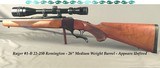 RUGER #1-B in 22-250 REM.- APPEARS UNFIRED- OVERALL in 99.5% ORIG. COND.- 26" MEDIUM WEIGHT Bbl.- NO OPEN SIGHTS- MOUNTED w/ TASCO 6 x 24 SCOPE - 1 of 4
