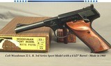COLT WOODSMAN 22 L. R.- 3rd SERIES SPORT MOD.- 1968- NEW CUSTOM EL PASO HOLSTER- 4 1/2" Bbl.- SEVERAL SPARE MAGAZINES- OVERALL 98%- EXC. + BORE - 1 of 6
