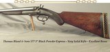 THOMAS BLAND 577 3" BPE- EXC. BORES- VERY SOLID UNDERLEVER REBOUNDING HAMMER DBL. RIFLE- 28" STEEL Bbls.- SOLID WOOD- 11 Lbs. 12 Oz.- DOLLS - 1 of 8