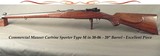 MAUSER 30-06 CARBINE COMMERCIAL OBERNDORF- TYPE M- MANNLICHER STOCK- 20" Bbl.- THE BORE as NEW- Bbl. & RECEIVER BLUE at 96%- EXC. WOOD- NICE PIEC - 1 of 6
