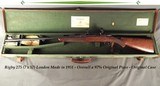 RIGBY 275 (7 x 57 Mauser)- 1951 LONDON RIGBY- MAUSER ACTION- ORIG. CANVAS TRUNK CASE- TALLEY Q D LEVER BASES & 1" RINGS- OPEN SIGHTS- 97% - 1 of 7