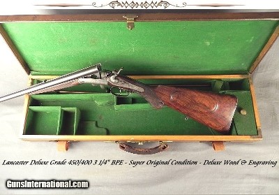 LANCASTER 450/400 3 1/4" BPE- DELUXE GRADE- SUPERB ORIG. COND.- FULLY ENGRAVED- DELUXE WOOD- ACCURATE- MADE 1884 for NAWAB of BAHAWALPUR- NICE